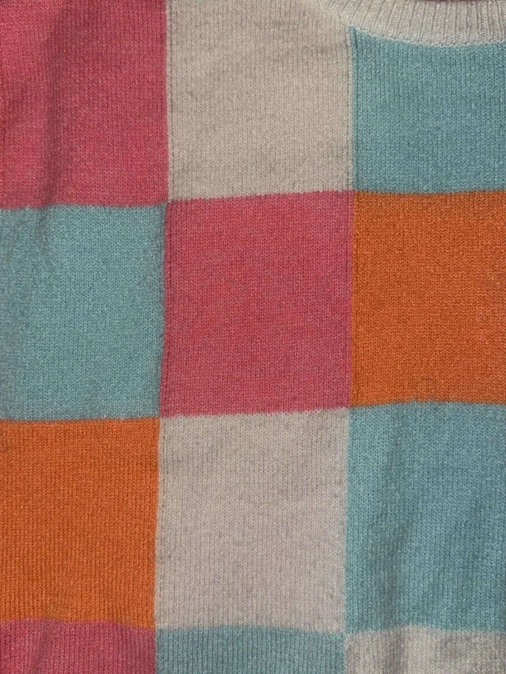 Newbury Kustom Pastel Checker Knit Vest - Pink, Light Blue, Orange, Cream
